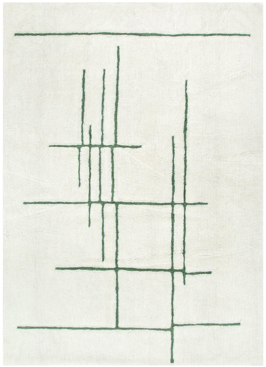Highlands Abstract Olive Lines Washable Wool Rug