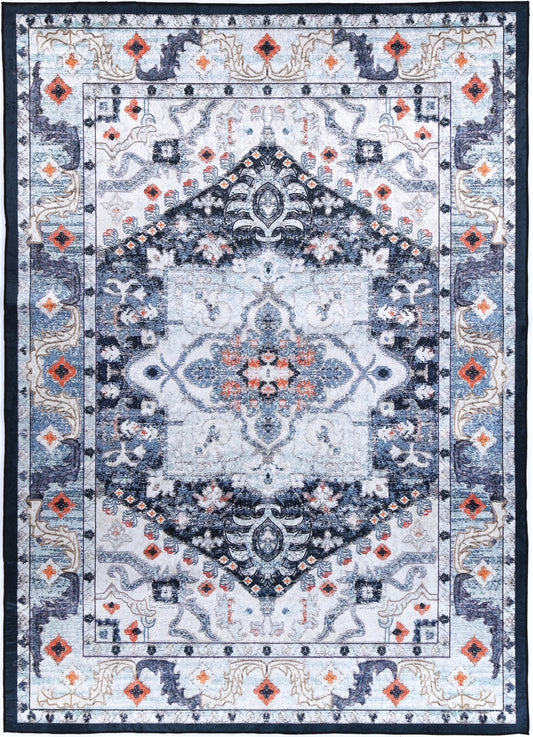 Angelic Navy Multi Medallion Non-Slip Rug - ANGE01