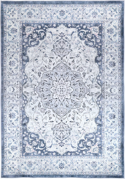 Angelic Navy Medallion Non-Slip Rug - ANGE02