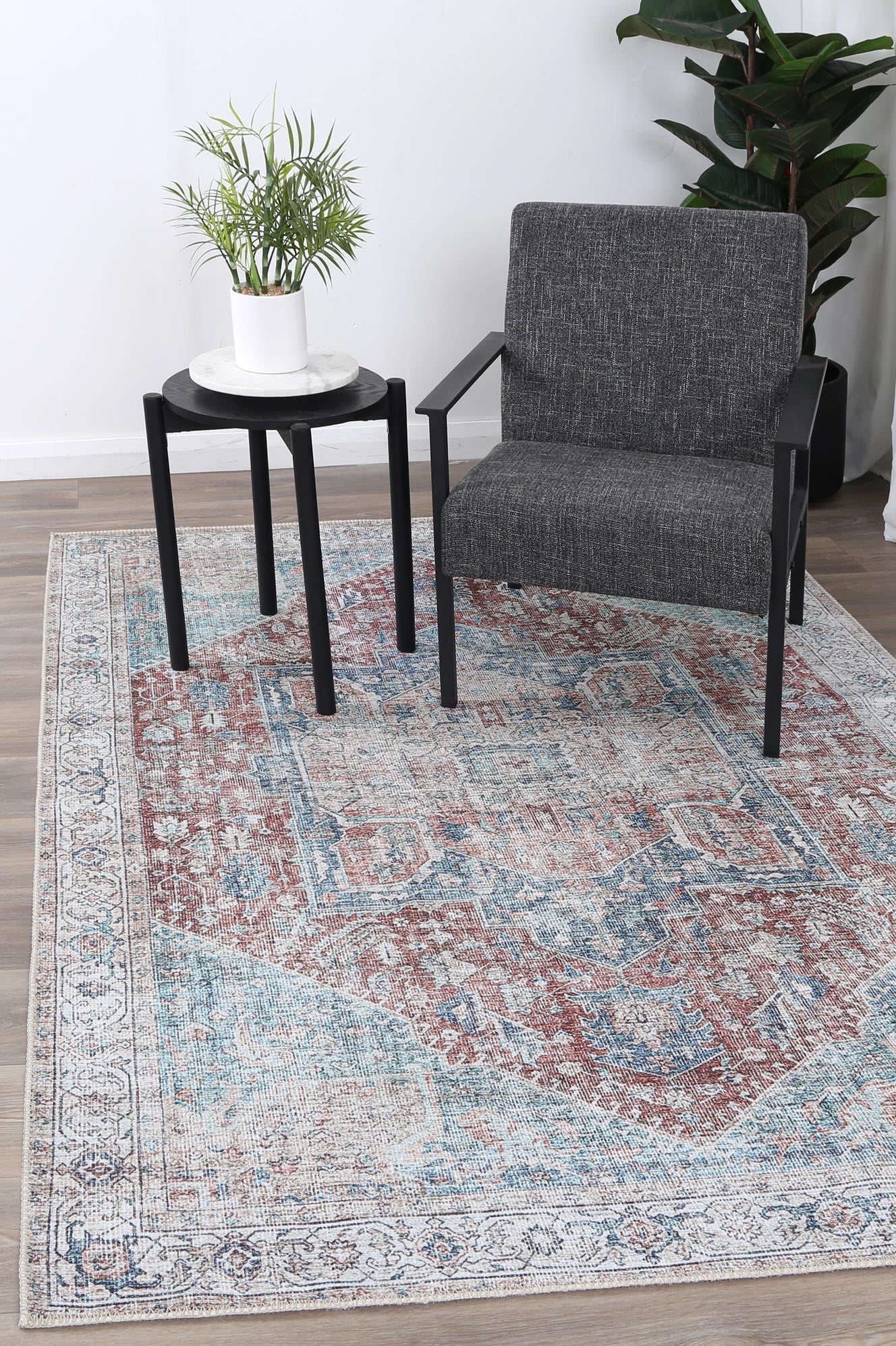 Babylon Kutha Blue Red Washable Rug - VTL1189-01