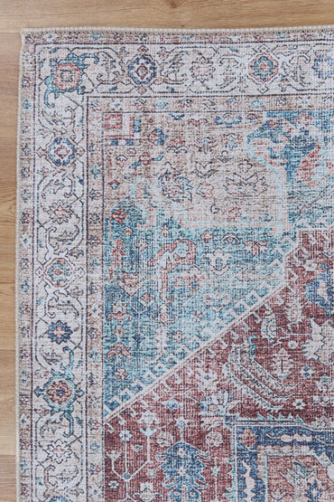 Babylon Kutha Blue Red Washable Rug - VTL1189-01