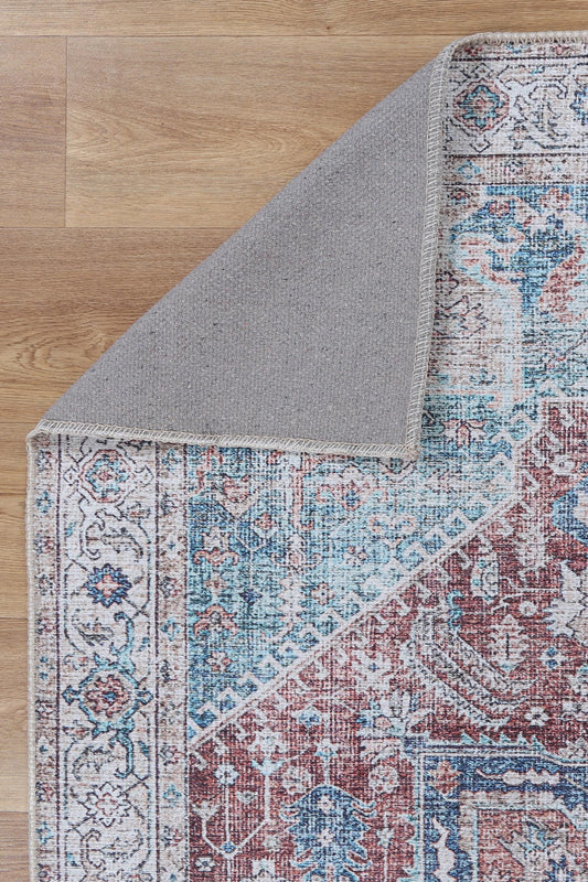 Babylon Kutha Blue Red Washable Rug - VTL1189-01