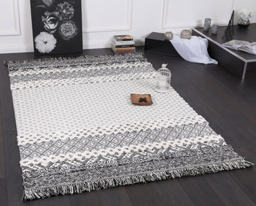 Kaza Tribal Edge Cream Anthracite Rug