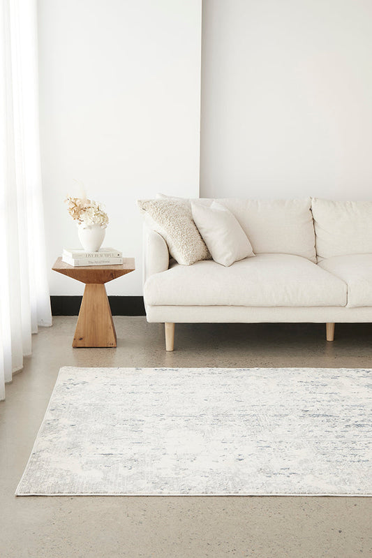 Kendra Farah Distressed Contemporary Rug White Blue Grey