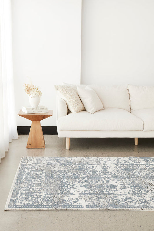 Kendra Yasmin Distressed Transitional Rug White Blue Grey