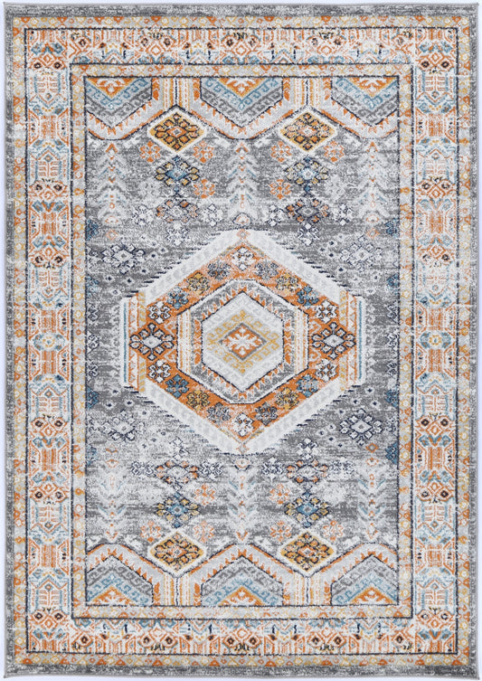 Provence Zaida Traditional Grey & Terracotta Rug - PROV12