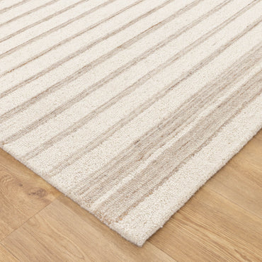 Praia Stripes Ivory Beige Wool Rug