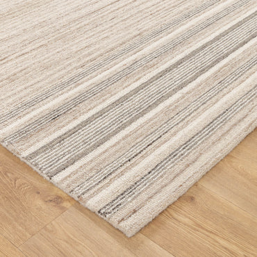 Praia Multi Stripe Beige Grey Wool Rug