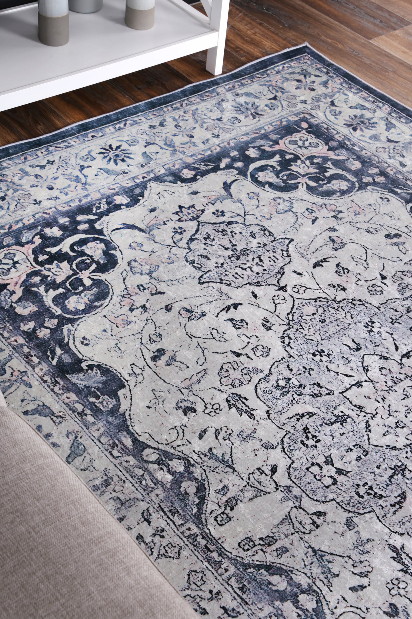 Angelic Navy Medallion Non-Slip Rug - ANGE02