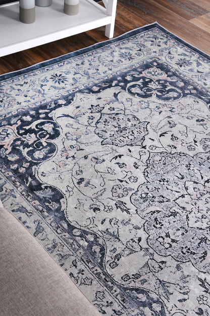 Angelic Navy Medallion Non-Slip Rug - ANGE02