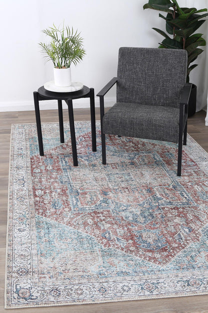 Babylon Kutha Blue Red Washable Rug - VTL1189-01