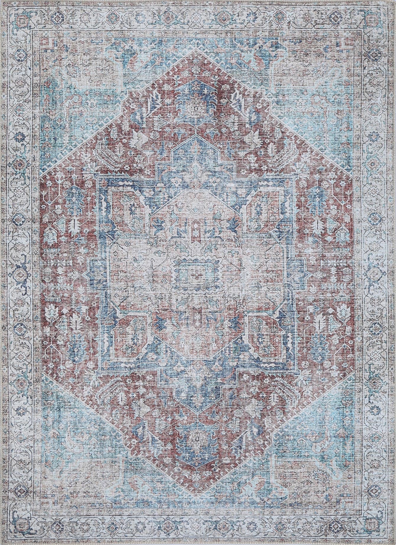 Babylon Kutha Blue Red Washable Rug - VTL1189-01