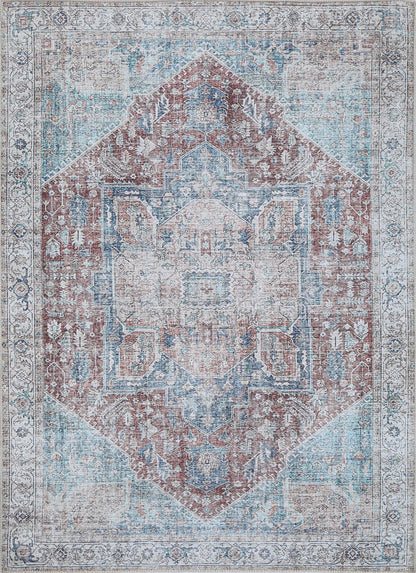 Babylon Kutha Blue Red Washable Rug - VTL1189-01