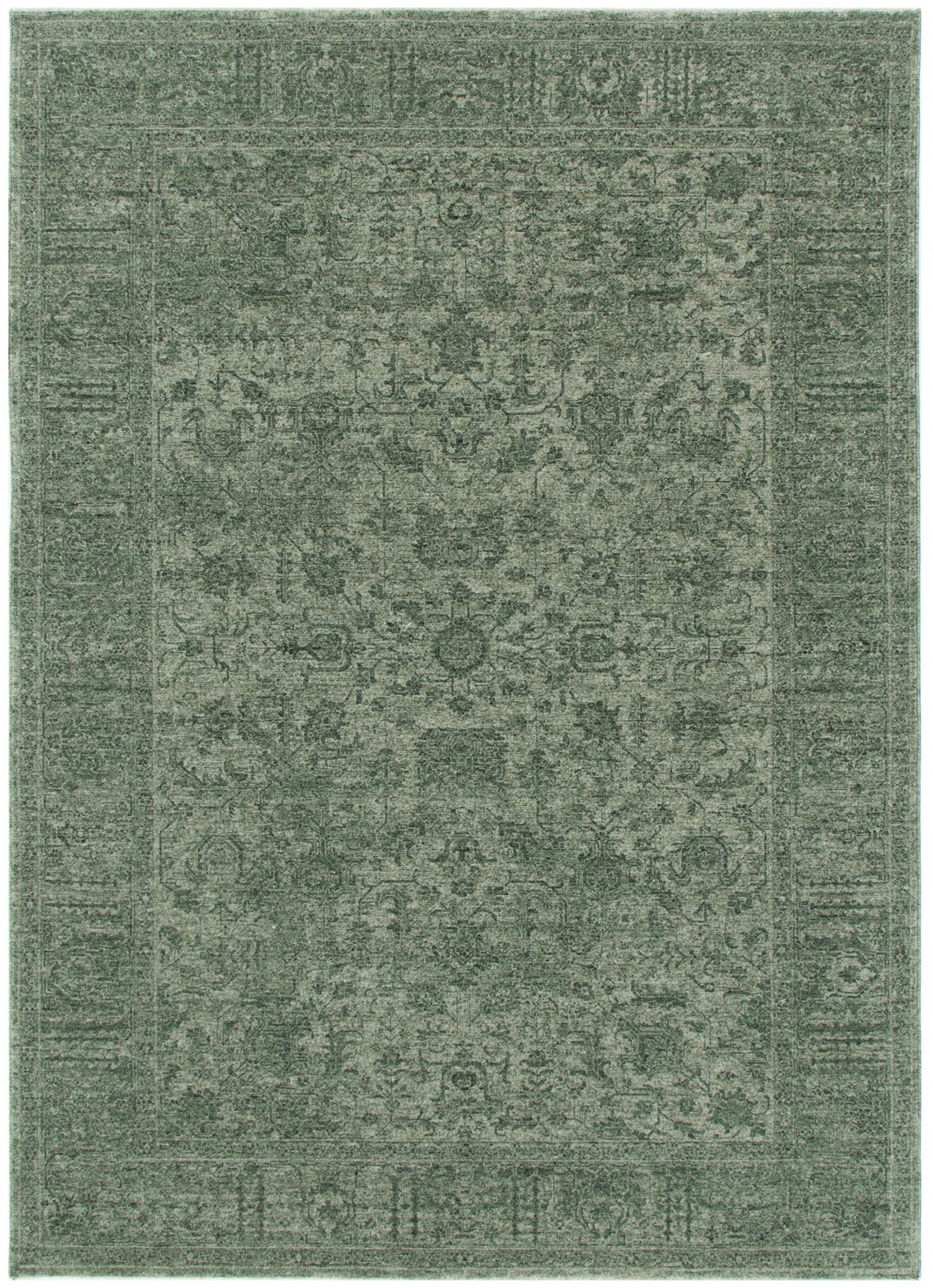 Heritage Distressed Border Green Rug - H107