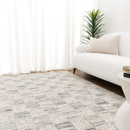 Jade Distressed Checkers Grey Beige Rug - JADE004
